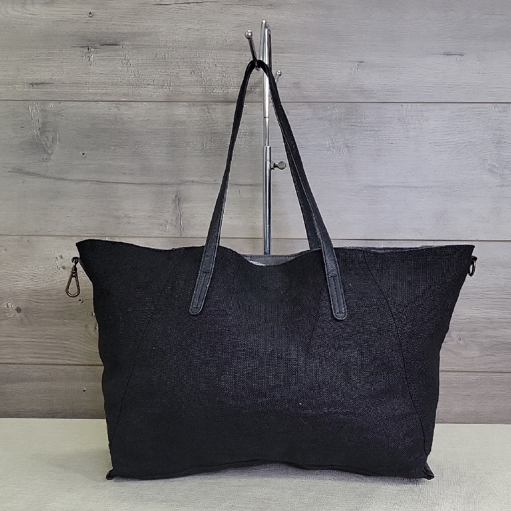Free People Reversable Black Linen Tote Bag